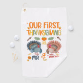 Onze eerste Thanksgiving, de heer en mevrouw Coupl Golfhanddoek (Insitu)