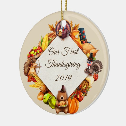 Onze eerste Thanksgiving kalkoendieren Keramisch Ornament (Links)