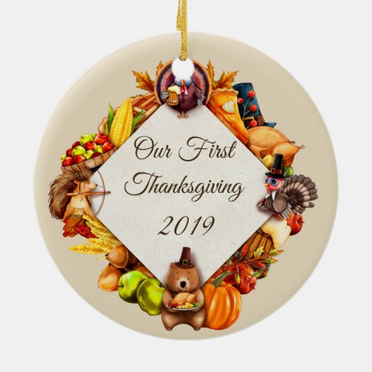 Onze eerste Thanksgiving kalkoendieren Keramisch Ornament (Achterkant)