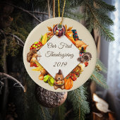 Onze eerste Thanksgiving kalkoendieren Keramisch Ornament