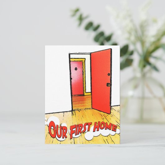 onze eerste thuiskomstdeur briefkaart (Staand voorkant)