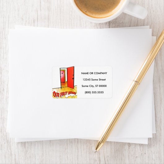 onze eerste thuiskomstdeur etiket (Insitu)