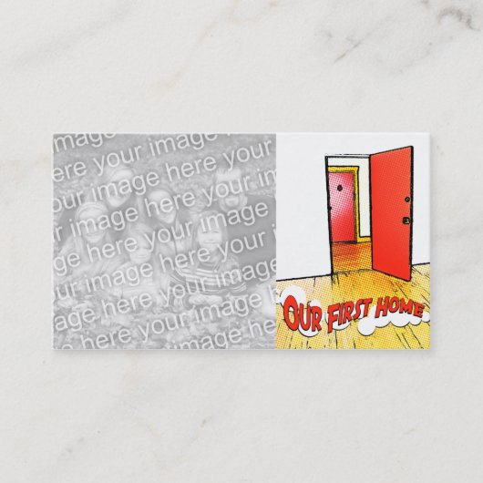 onze eerste thuiskomstdeur visitekaartje (Voorkant)