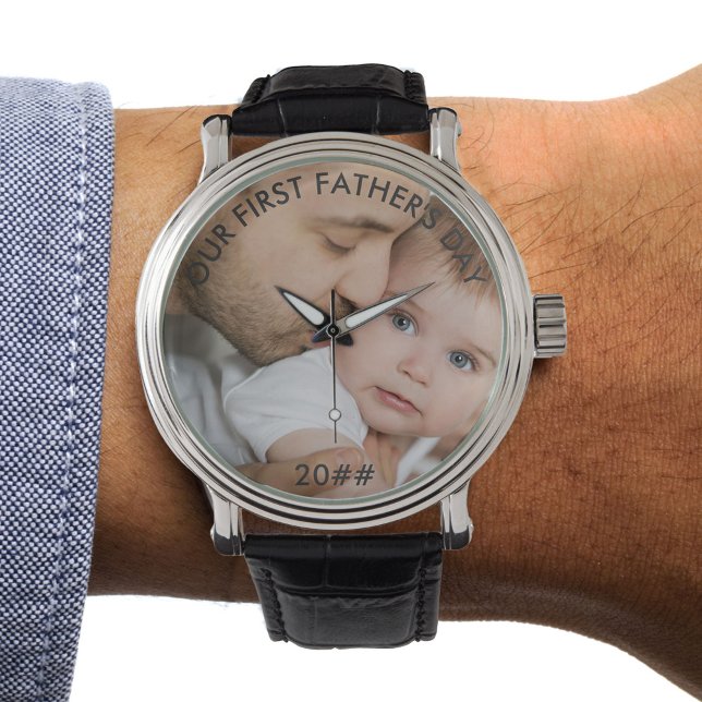 Onze eerste vaderdag Aangepaste vader en Baby foto Horloge (Creator heeft geüpload)