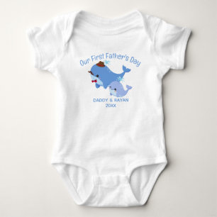 Onze eerste Vaderdag Baby Blue Whale, aangepaste n Romper