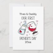 Onze eerste Vaderdag Baby Boy Funny Cheers Feestdagenkaart (Voorkant)