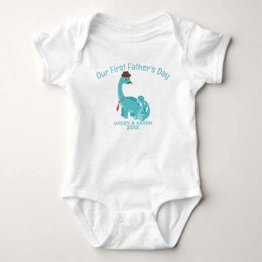 Onze eerste Vaderdag, Baby Dinosaurs aangepaste na Romper (Voorkant)