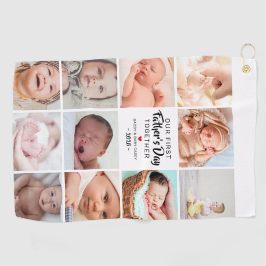 Onze eerste Vaderdag fotocollage Golfhanddoek (Horizontaal)