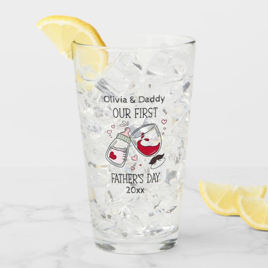 Onze eerste Vaderdag Girl Funny Cheers Glas (Voorkant ijs)