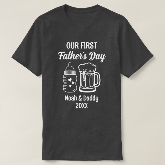 Onze eerste Vaderdag matching papa en Baby T-shirt (Design voorkant)
