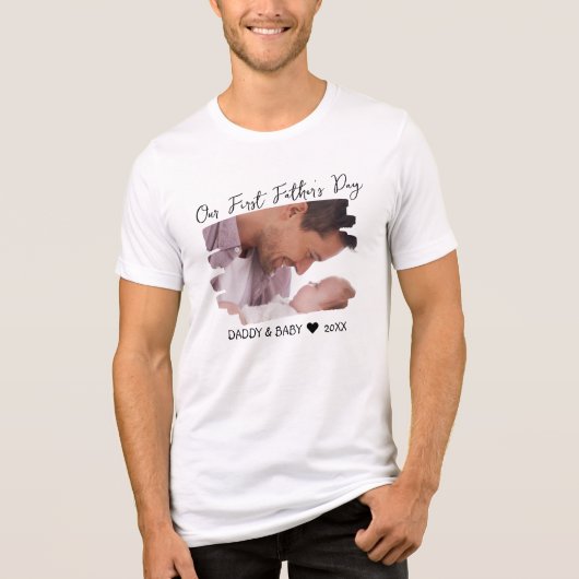 Onze Eerste Vaderdag Nieuwe Papa & Baby Foto Tri-Blend Shirt (Voorkant)