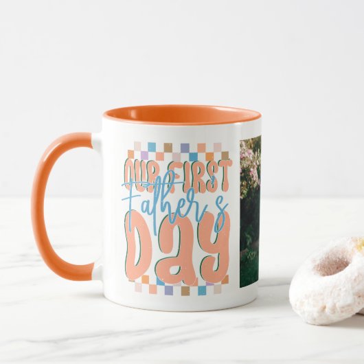 Onze Eerste Vaderdag Retro Aangepaste Foto Mok (Met donut)