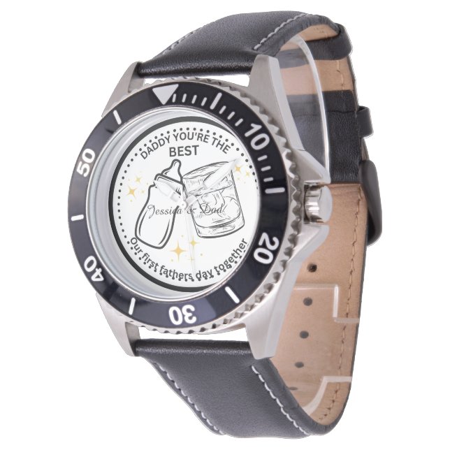 Onze eerste Vaderdag Samen - Gepersonaliseerde pap Horloge (Gekanteld)