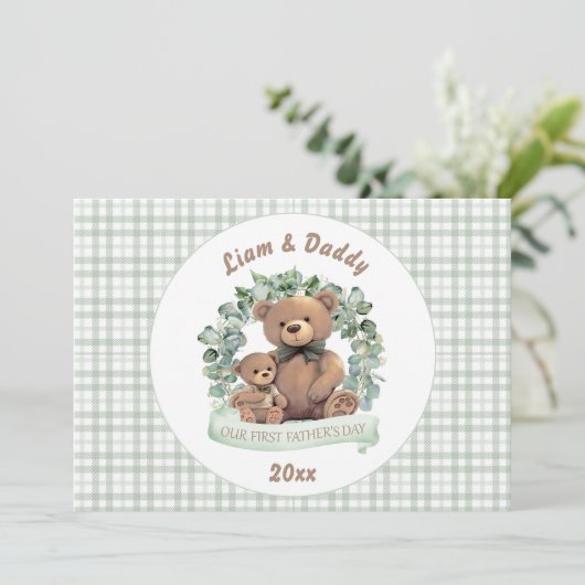 Onze eerste Vaderdag schattige Beren jongen Feestdagenkaart (Staand voorkant)