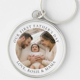 Onze Eerste Vaderdag Speciale Familie Foto Sleutelhanger
