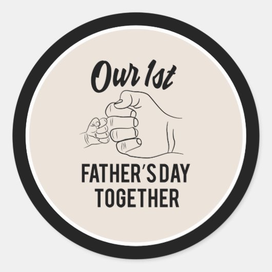 Onze eerste Vaderdag woordkunst Ronde Sticker (Voorkant)