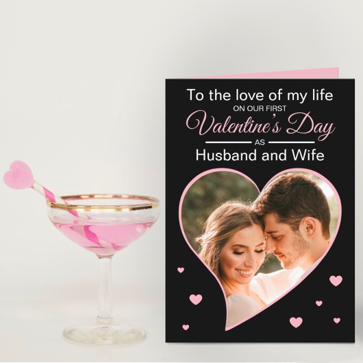 Onze Eerste Valentijn als Man & Vrouw Foto Roze Feestdagen Kaart