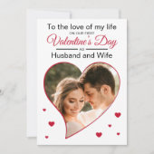 Onze eerste Valentijn als man & vrouw rode foto Feestdagenkaart (Voorkant)