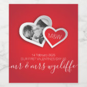 Onze eerste Valentijn als Mr & Mrs Heart Foto Wijn Etiket (Enkel label)