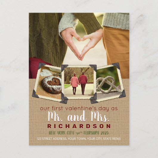 Onze eerste Valentijn als Mr & Mrs Your Foto's Feestdagenkaart (Voorkant)