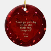 Onze eerste Valentijn foto RED Hearts paar Keramisch Ornament (Achterkant)