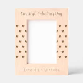 Onze Eerste Valentijnsdag Hart Gegraveerde Lijstjes