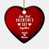 Onze eerste Valentijnsdag in combinatie met hartst Keramisch Ornament (Achterkant)