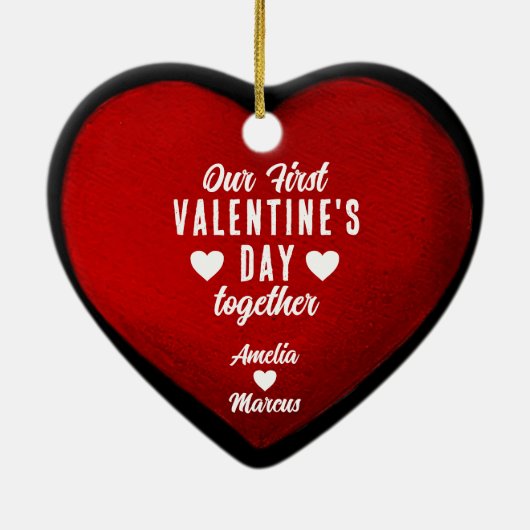 Onze eerste Valentijnsdag in combinatie met hartst Keramisch Ornament (Achterkant)