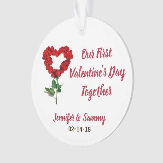 Onze eerste Valentijnsdag persoonlijke versiering Ornament (voorkant)