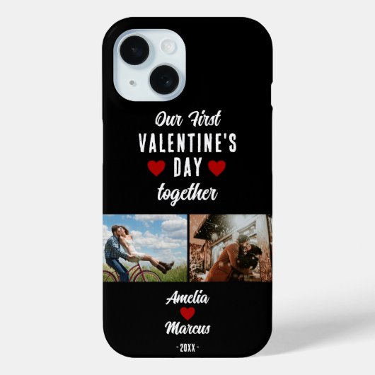 Onze eerste Valentijnsdag samen 2 foto's zwart Case-Mate iPhone Case (Achterkant)
