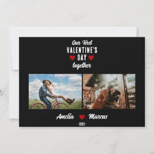 Onze Eerste Valentijnsdag Samen 2 Foto's Zwart Feestdagenkaart