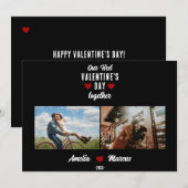 Onze eerste Valentijnsdag samen 2 foto's zwart Feestdagenkaart (Voorkant / Achterkant)