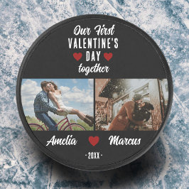 Onze eerste Valentijnsdag samen 2 foto's zwart Hockey Puck