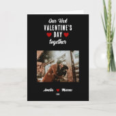 Onze eerste Valentijnsdag samen foto zwart Feestdagen Kaart (Voorkant)