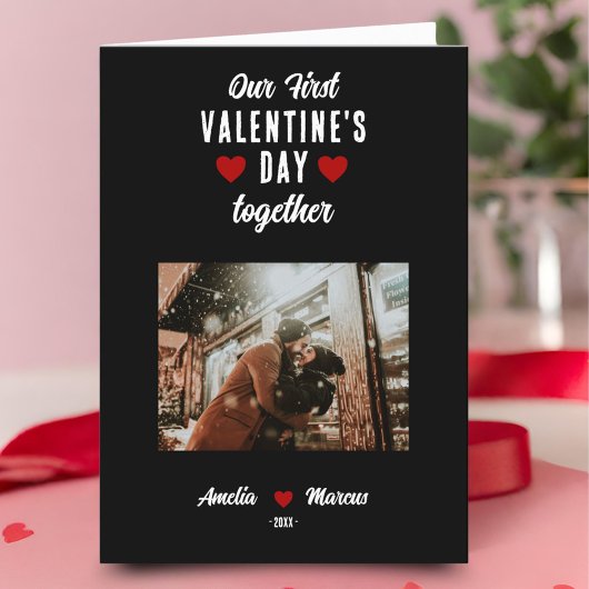 Onze eerste Valentijnsdag samen foto zwart Feestdagen Kaart