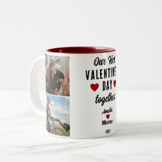 Onze eerste Valentijnsdag Samen Hart 2 foto's Tweekleurige Koffiemok