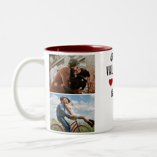 Onze eerste Valentijnsdag Samen Hart 2 foto's Tweekleurige Koffiemok (Links)