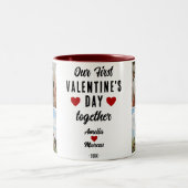 Onze eerste Valentijnsdag Samen Hart 2 foto's Tweekleurige Koffiemok (Center)