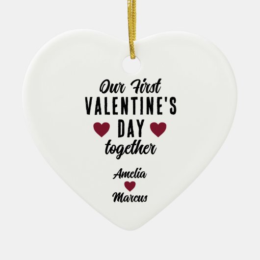 Onze eerste Valentijnsdag samen Keramisch Ornament (Voorkant)