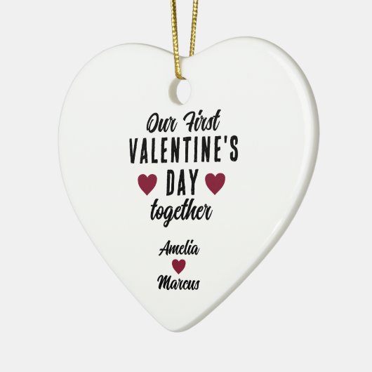 Onze eerste Valentijnsdag samen Keramisch Ornament (Links)