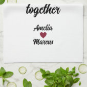 Onze eerste Valentijnsdag samen rood hart Theedoek (Gevouwen)