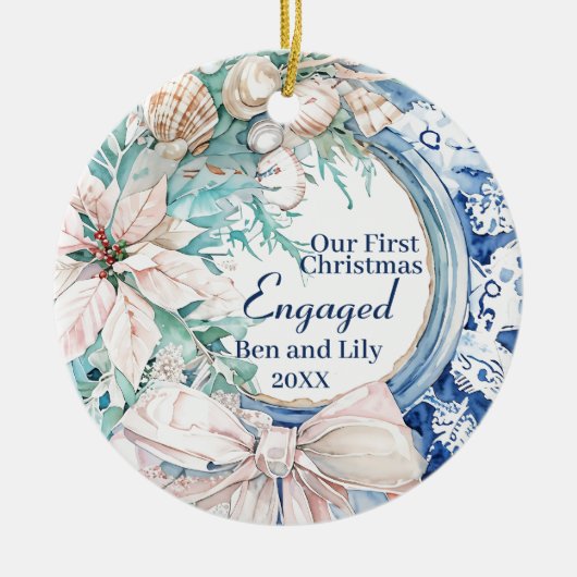 Onze eerste verloofde kerstkrans keramisch ornament (Voorkant)