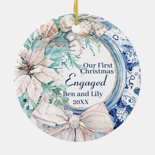 Onze eerste verloofde kerstkrans keramisch ornament (Achterkant)