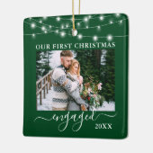 Onze eerste verloofde kerstverlichting Foto Groen Keramisch Ornament (Links)