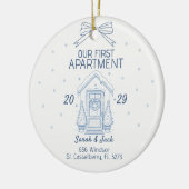 Onze Eerste Woonplaats Aangepast Jaar & Namen Keramisch Ornament (Links)
