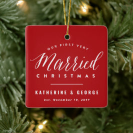 Onze eerste zeer gehuwde Kerstman Mr & Mrs Wedding Keramisch Ornament