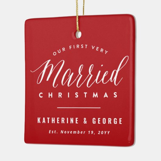 Onze eerste zeer gehuwde Kerstman Mr & Mrs Wedding Keramisch Ornament (Links)