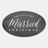 Onze eerste zeer gehuwde Kerstman Mr & Mrs Wedding Ovale Sticker (Voorkant)