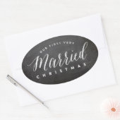 Onze eerste zeer gehuwde Kerstman Mr & Mrs Wedding Ovale Sticker (Envelop)