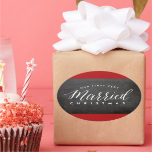 Onze eerste zeer gehuwde Kerstman Mr & Mrs Wedding Ovale Sticker
